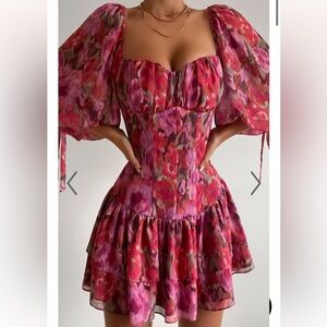 SHOWPO -CLABELLE MINI DRESS - PUFF SLEEVE TIERED RUFFLE HEM SWEETHEART DRESS